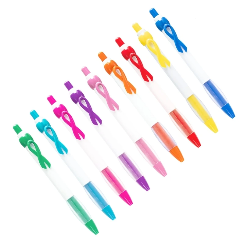 20Pcs Awareness Ribbon Ballpoint Pen, Ergonomic Grip Retractable Ballpoint Pen with Pen Clip for Office School Hospital