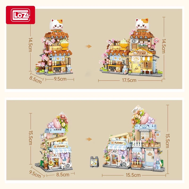 LOZ-4801 Folding Street View Bear Takoyaki Wooden house Flower Workshop building house model children's building blocks toy