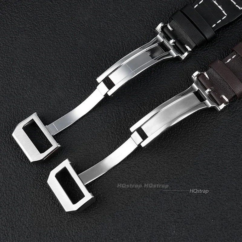 สําหรับนักบิน IWC Cowhide สร้อยข้อมือ 22 มม.21 มม.20 มม.หนังแท้เหล็กพับหัวเข็มขัดสายรัดข้อมือสีดําอุปกรณ์เสริม