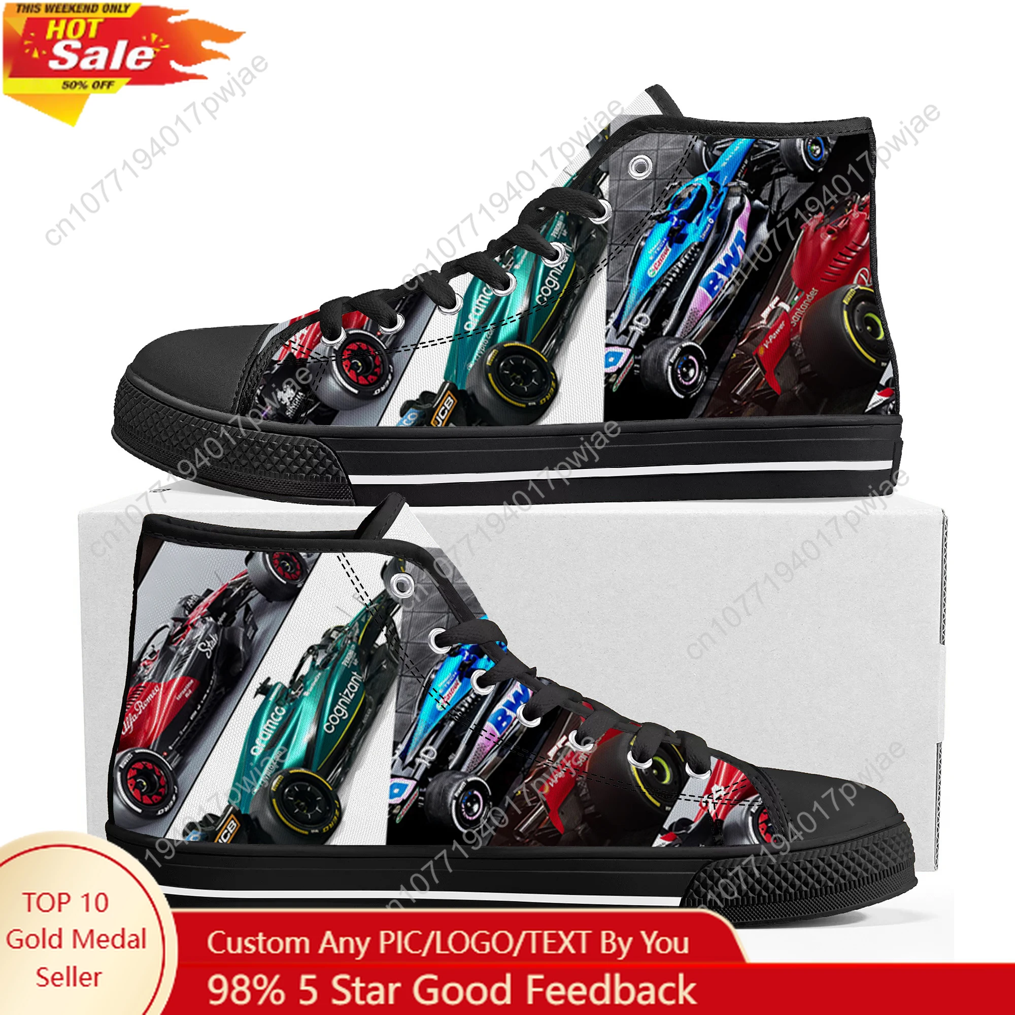 

One Racer Lando Norris Racing pattern High Top Sneakers Mens Womens Lightweight Canvas Casual Shoes