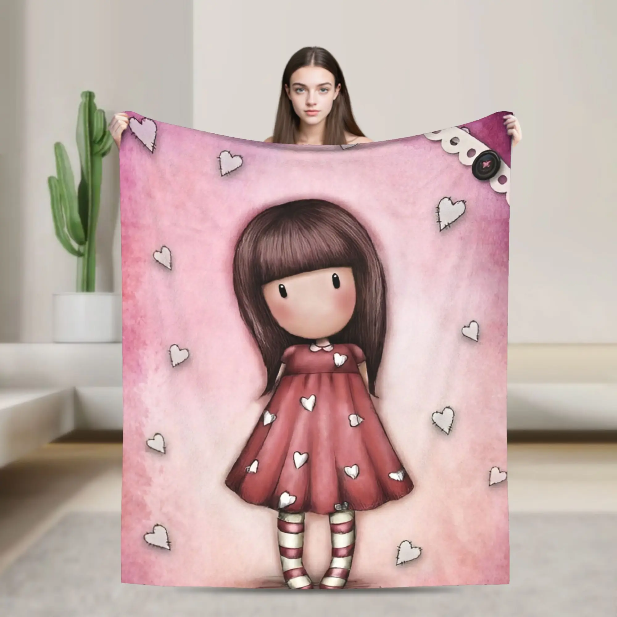 S-Santoro G-Gorjuss Knitted Blanket Doll Flannel Throw Blankets Bedroom Sofa Printed Soft Warm Bedsprea,