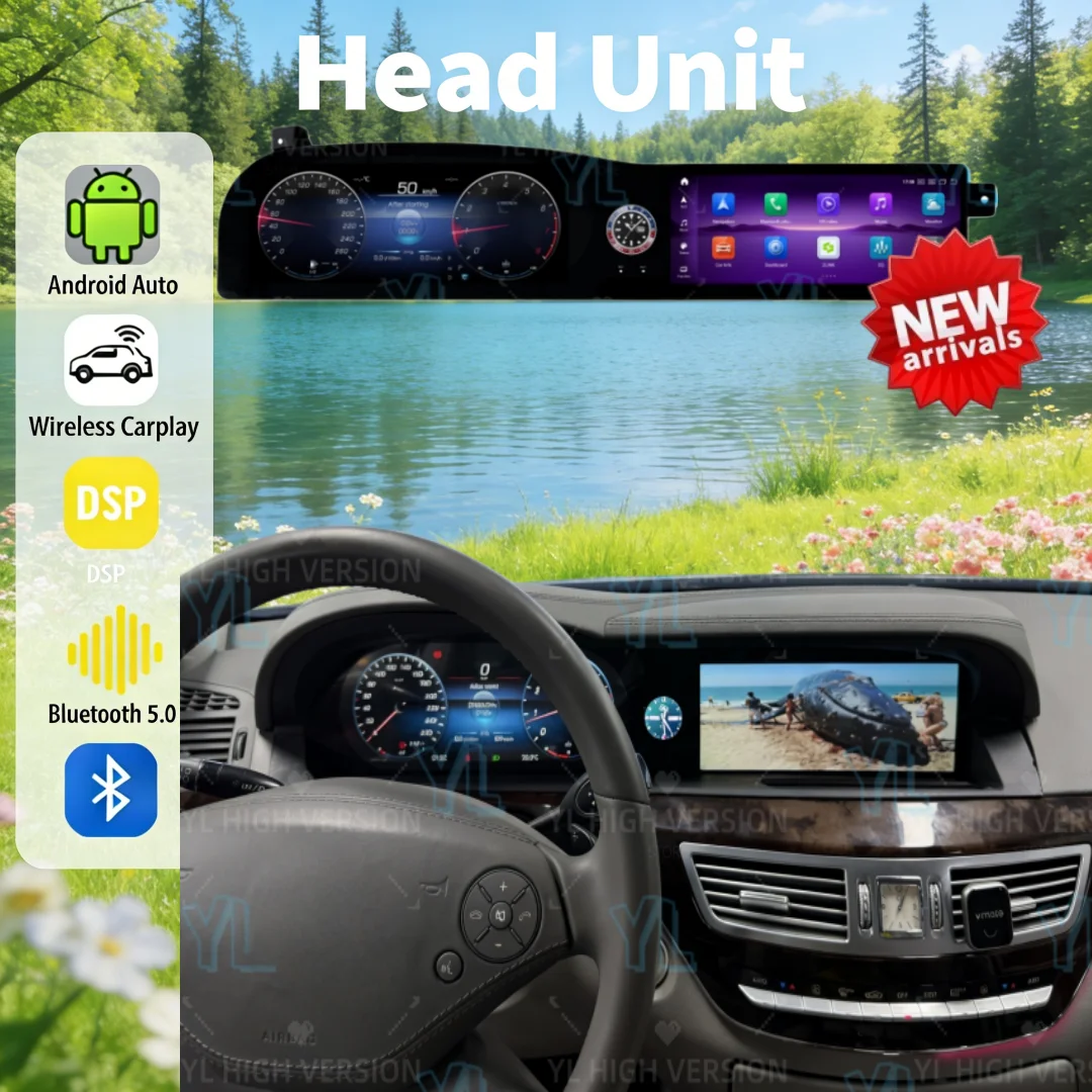 DUAL Android 13 For Mercedes Benz S W221 2006-2013 Wireless Carplay GPS Navi Car Radio HD Touch Screen Multimedia Auto Stereo 4G