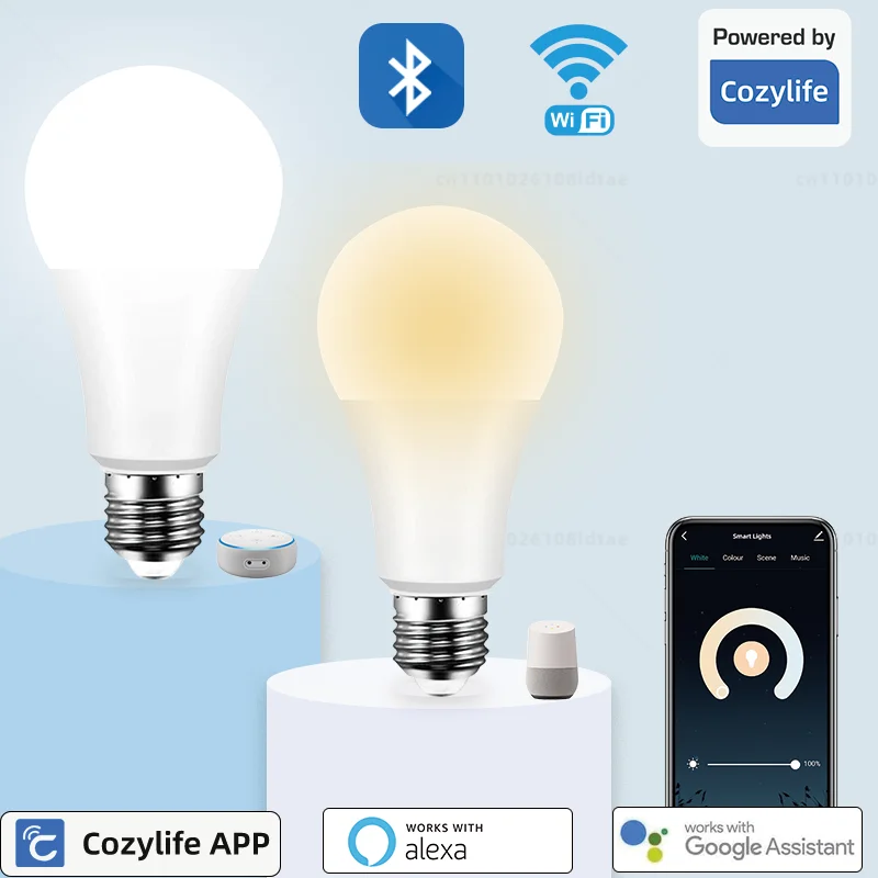 220V 110V E27 WiFi สมาร์ทหลอดไฟ LED Alexa 12W 15W 20W Cozylife APP Google Home Vioce ตั้งเวลาการควบคุมกลุ่ม