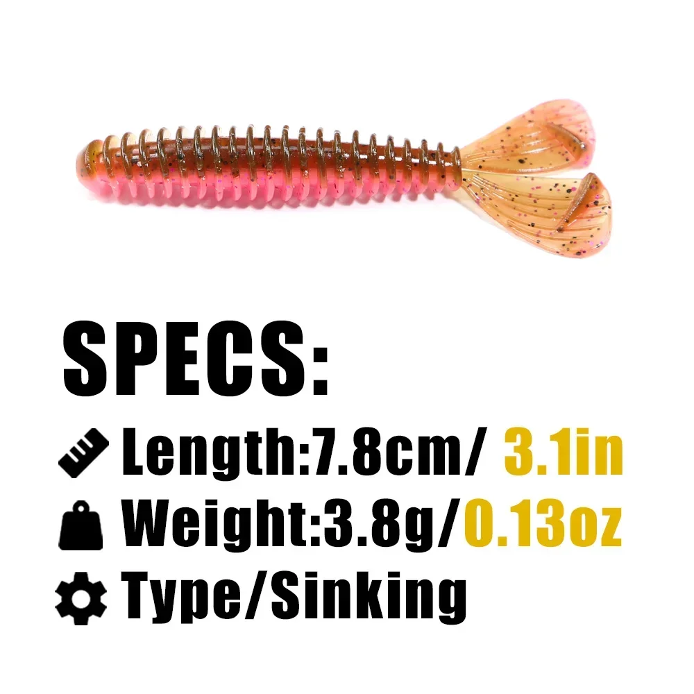 B&U 8pcs 78mm Worm Bait Soft Lures for Perch Bass Fishing Lure Drop Rig Soft Bait shrimp Lobster Soft Plastic Lure Fishing Lures