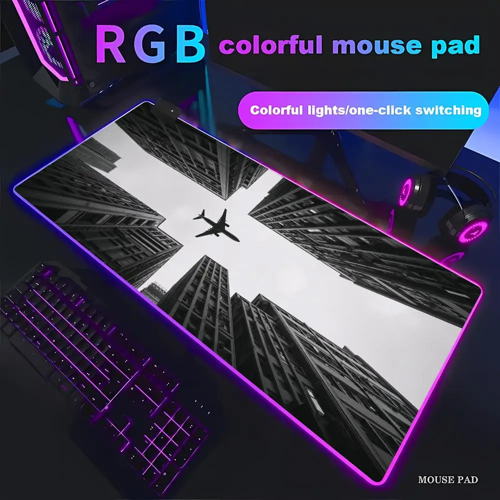 

RGB Desk Mat Aviation Theme Mouse Pad XXL Rubber Anti-slip Aircraft Dashboard Mousepad Airplane Speedometer Office Keyboard Mat