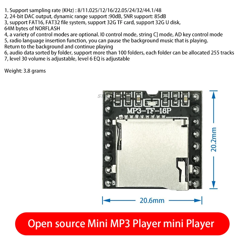 DFPlayer Mini MP3 Player Module V3.0 16P TF Card U Disk DF Audio Voice Board image 2