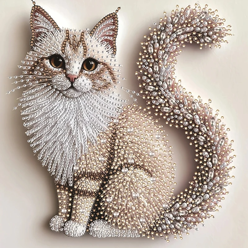 5D Diamant-Malerei-Set |   Flauschiges Kätzchen-Thema, Handgefertigt, 2D-Flachdruck, Unregelmäßige Diamanten, Leinwandmaterial, Acrylfarbe
