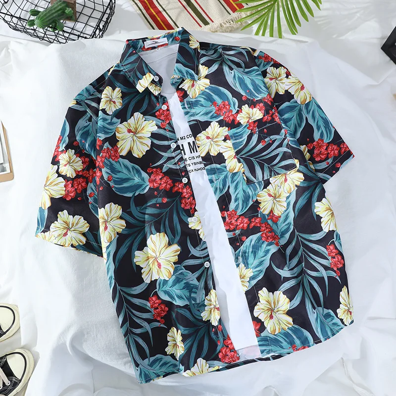 

Men's Hawaiian Beach Print Short Sleeve Shirt 2026 New Men's Summer Casual Short Sleeve Shirt Hawaiian Beach Thin Shirt Fashion