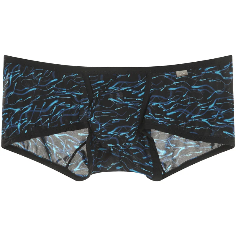 U&I trendy men\'s sexy low waist boxer briefs fashionable trend personality printing nylon breathable bullet separation