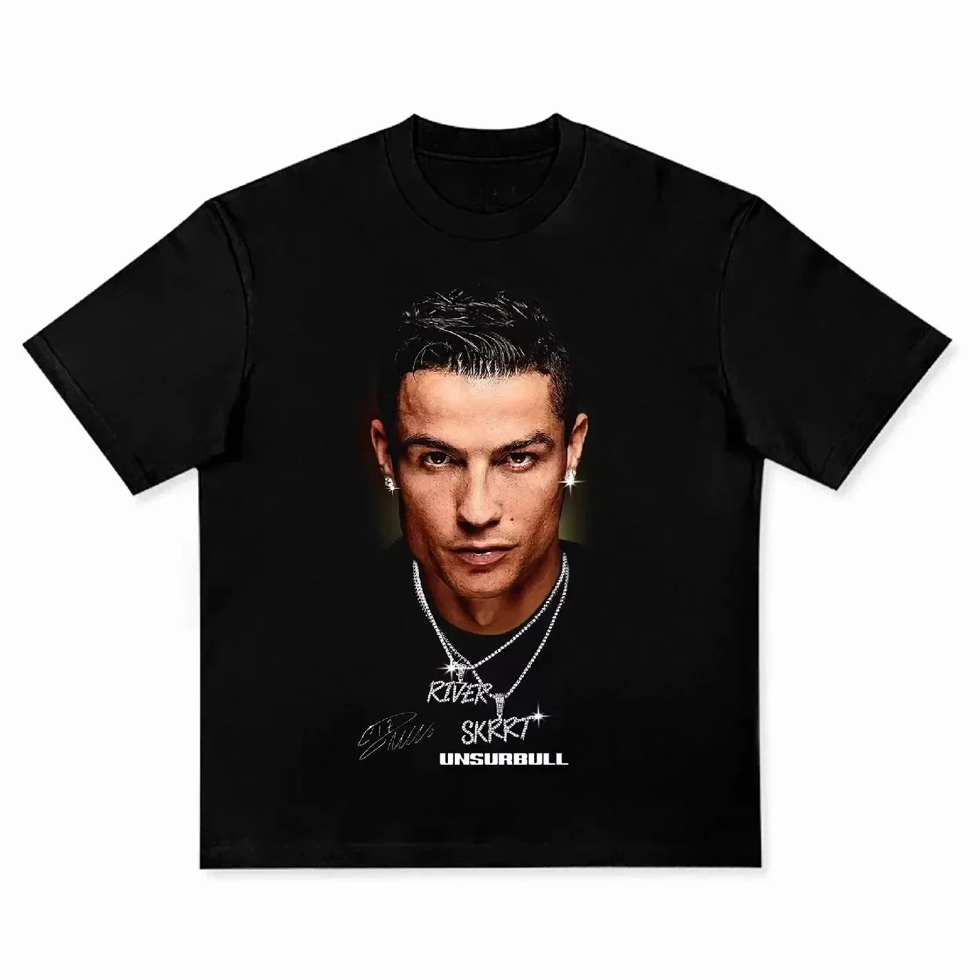 Cristiano Ronaldo Fútbol Superestrella Super Moda Impresa Camiseta De Manga Corta Hombres Desgastado Algodón Americano