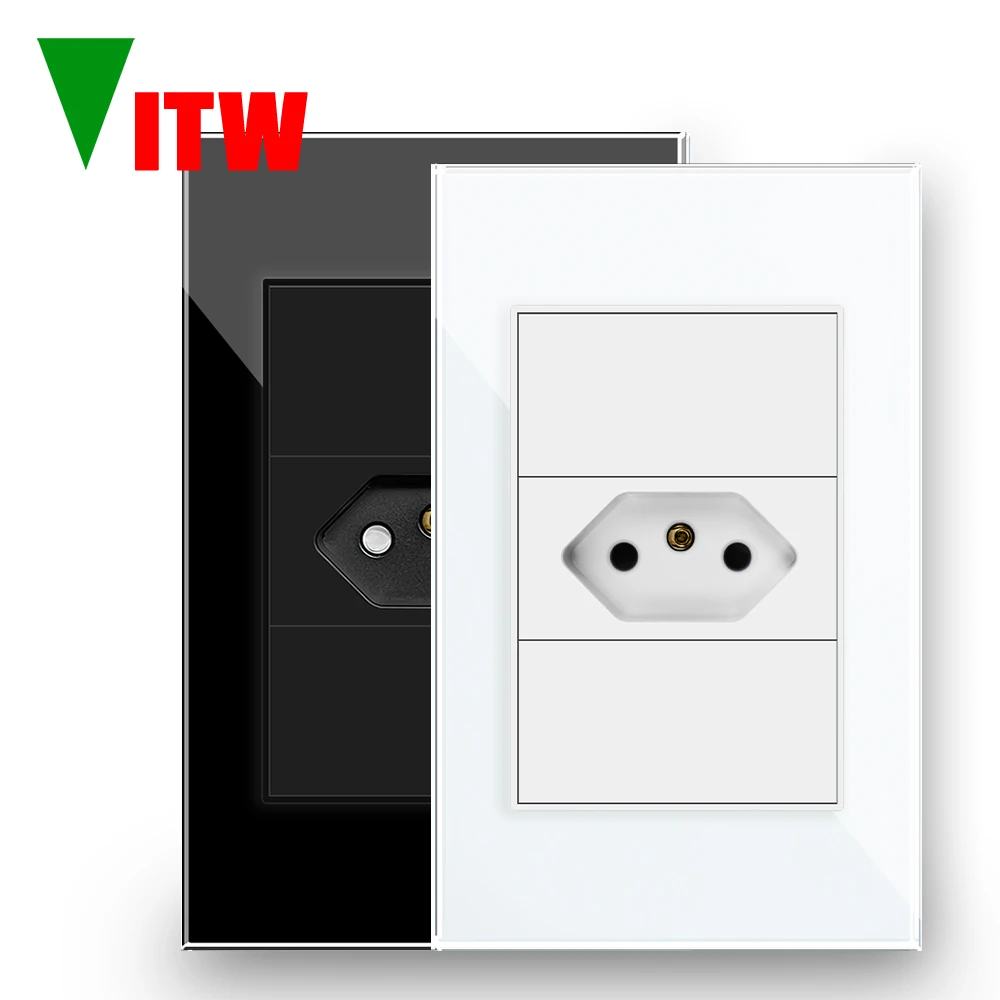 

Розетка Vitw Brazil Standard 1Gang 10A – панель из хрустального стекла 120×72 мм, черная/белая, AC 110-250В, 3-контактная 20А, высокомощная настенная розетка