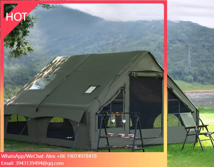 

6.3 ㎡ Всесезонная палатка для глэмпинга класса люкс, портативная, водонепроницаемая, УФ-стойкая, из хлопка Оксфорд, с надувным тентом, быстрая автоматическая установка