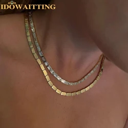2025 Geometric High Polish Fashion Bling Rectangle Metal Beaded Bar Tennis Chain 16