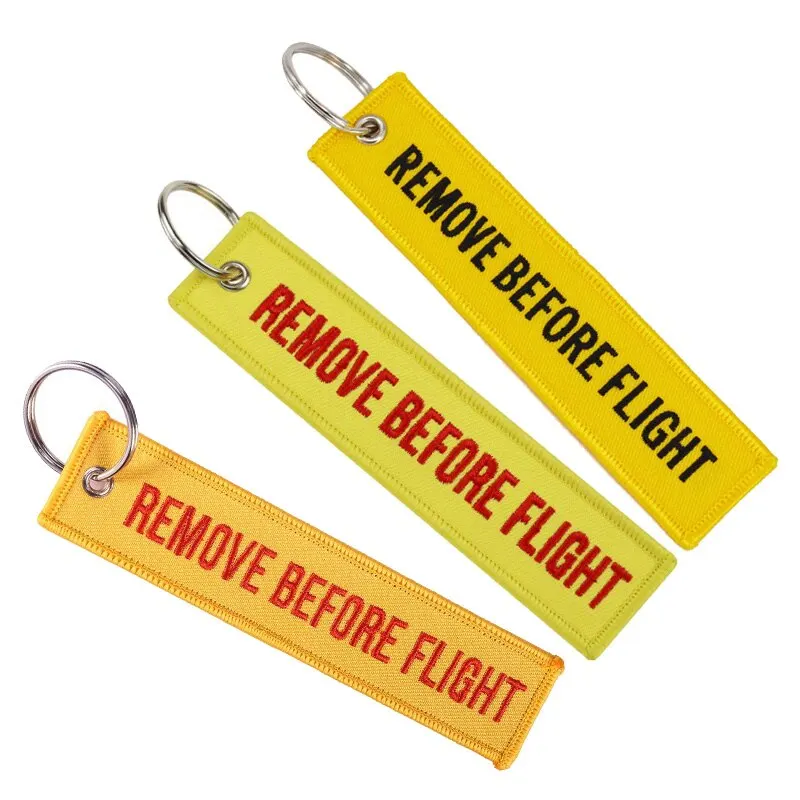 3pcs Text Both Sides Embroidery REMOVE BEFORE FLIGHT Rectangle Keychain Motorcycle Key Chain Accessories Souvenir Wholesale