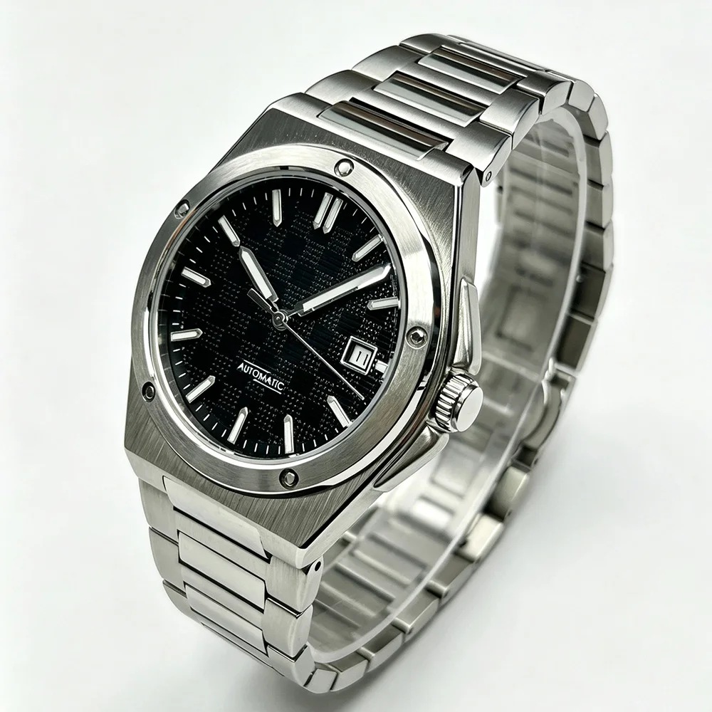 Luxury Men Mechanical Wristwatch,38mm Case,Luminous Markers,Date Window,Silver Steel Band,ST1612/Miyota 8215 Movement