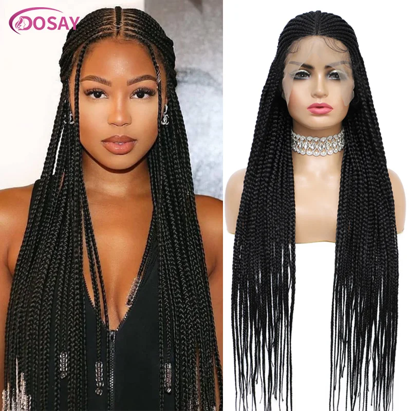 

36'' 13X8 Hd Lace Braided Wigs For Black Women Cornrow Braids Synthetic Lace Front Wig Fulani Knotless Box Braids With Baby Hair