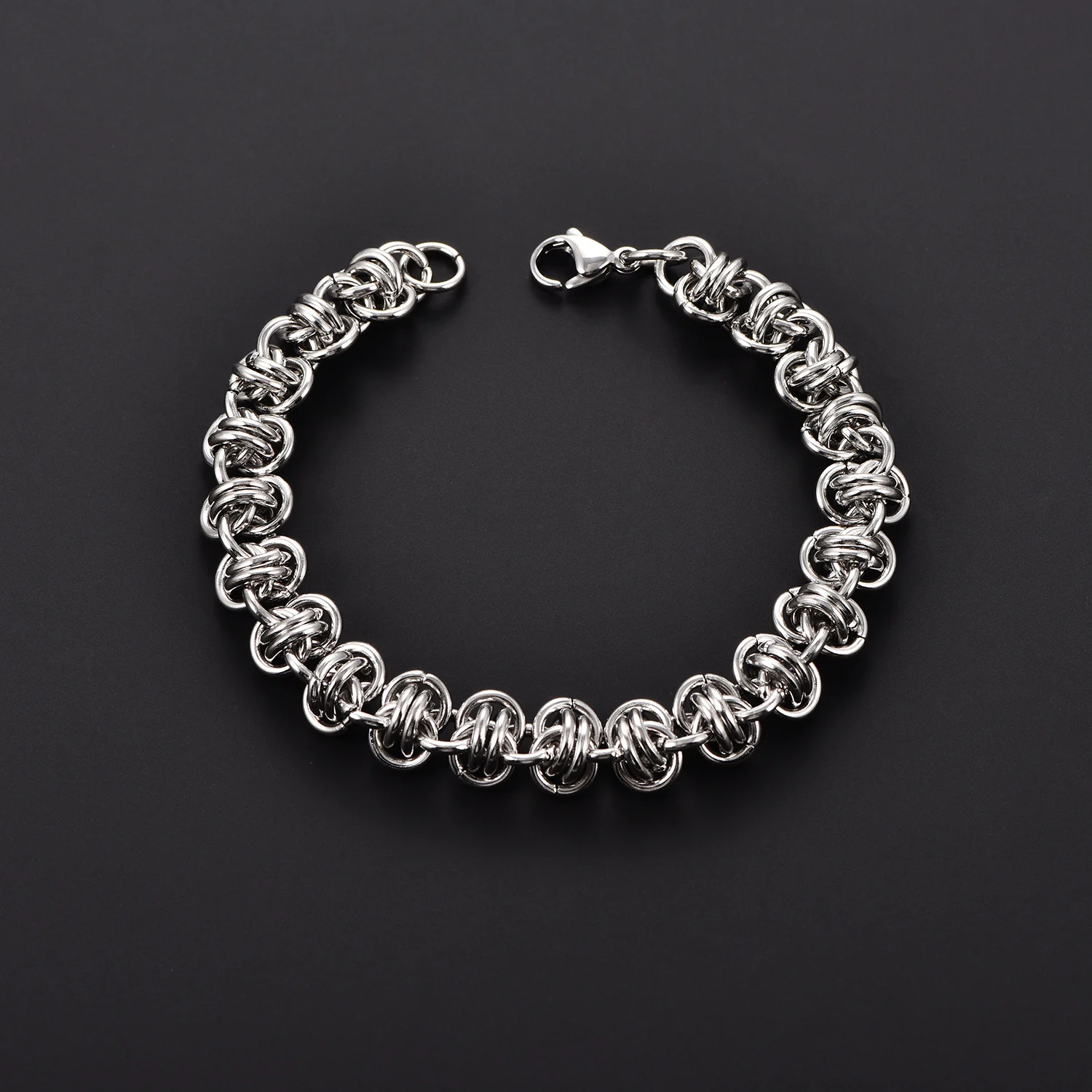 Massives Edelstahl-Punk-Armband, handgeknüpft, handgefertigtes Armband, verdrehte Gliederkette, Herrenarmband, Schmuck für Jungen – Detail 3