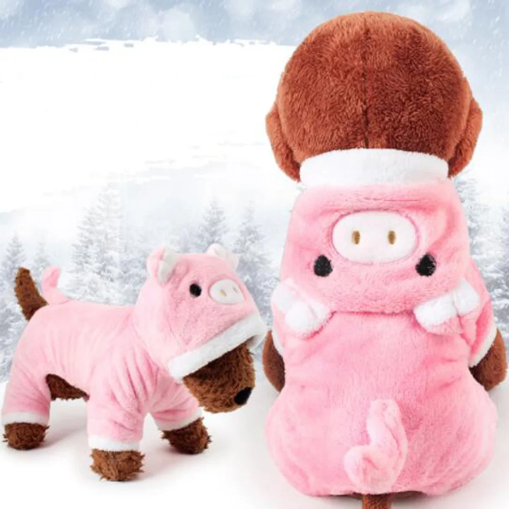

Small Pink Pig Coral Fleece Floral Dog Dress Button Fasten Easy Wear Cute Pet Costume Halloween Christmas Clothes