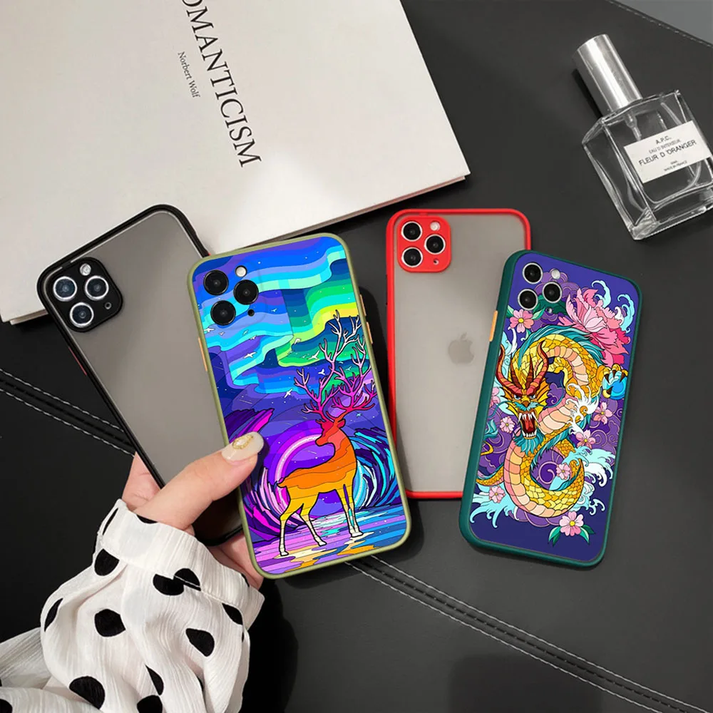 Phone Case For iphone 16 15 14 Pro Max 7 8 Plus 11 12 13 Mini XR XSMax Abstract Hourglass Panda Dragon Matte Translucent Cover