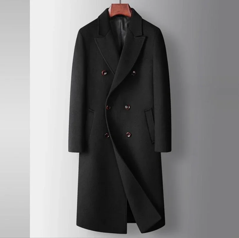 

Brand Top Grade Business Men's Wool Coats Autumn Winter Double-breasted Long Section Woolen Trench Coat Luxury Man Clothing