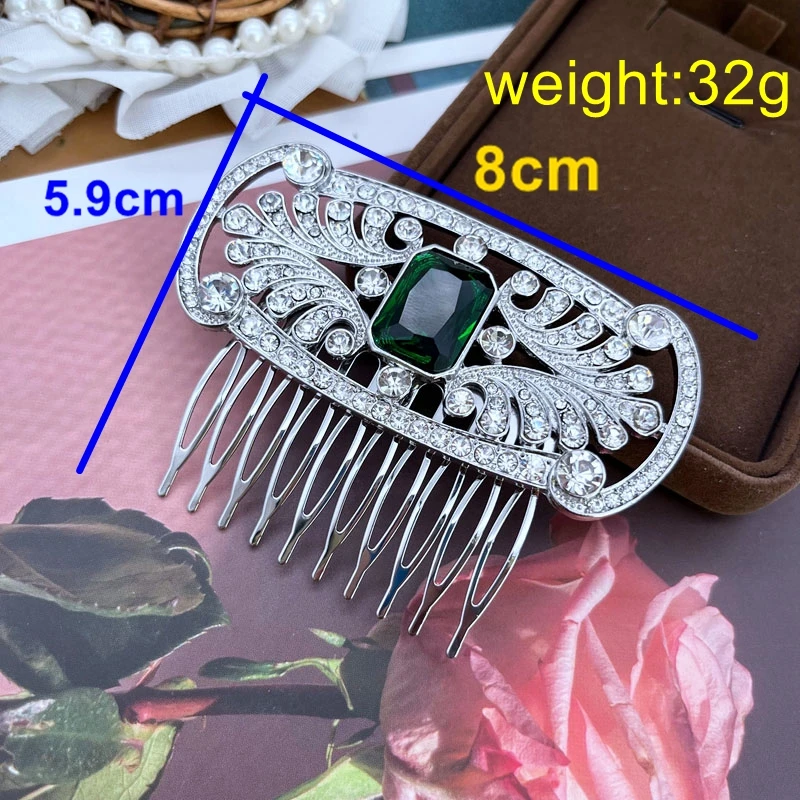Glass Stone Combs Hair Jewelry For Women Blue Green Vintage Wedding Party Accessories