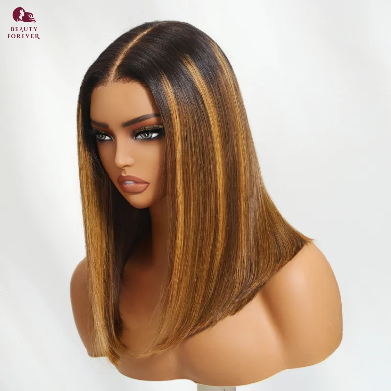

Beauty Forever Ombre Brown Short Bob Wig Dark Root Pre Cut HD Lace 7x5 Glueless BOb Human Hair Wig Tiny Knots Density 180%