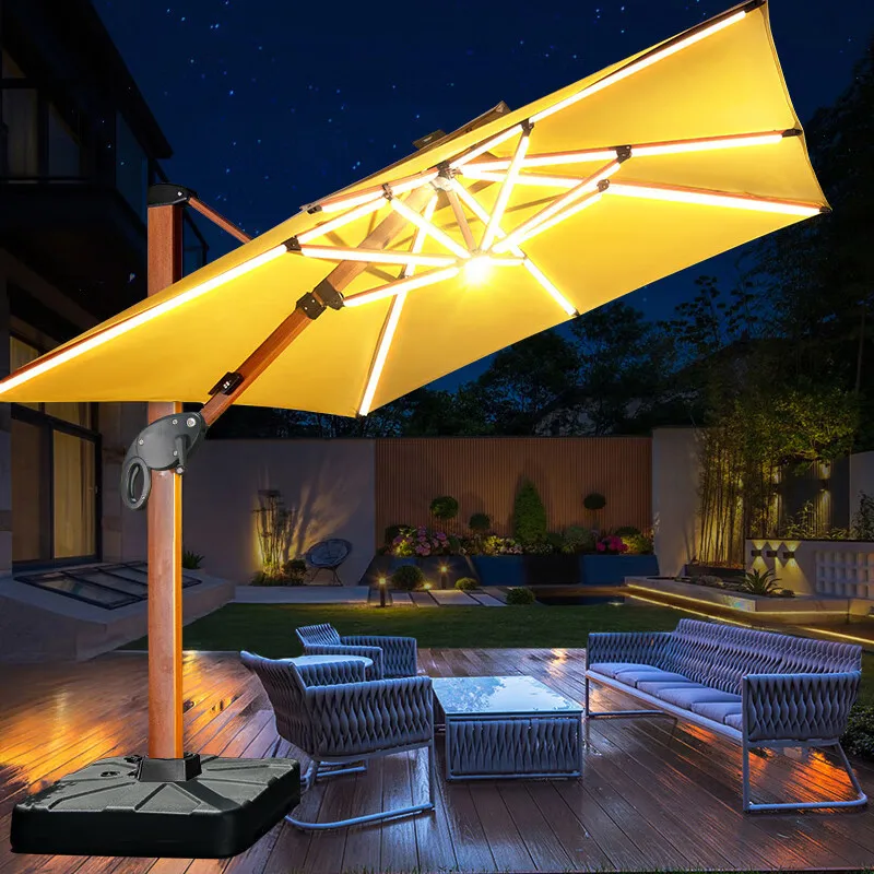 Solar Parasol LED with Light 3 by 4 Large Umbrella 3.5m Courtyard Villa Wind Resistant