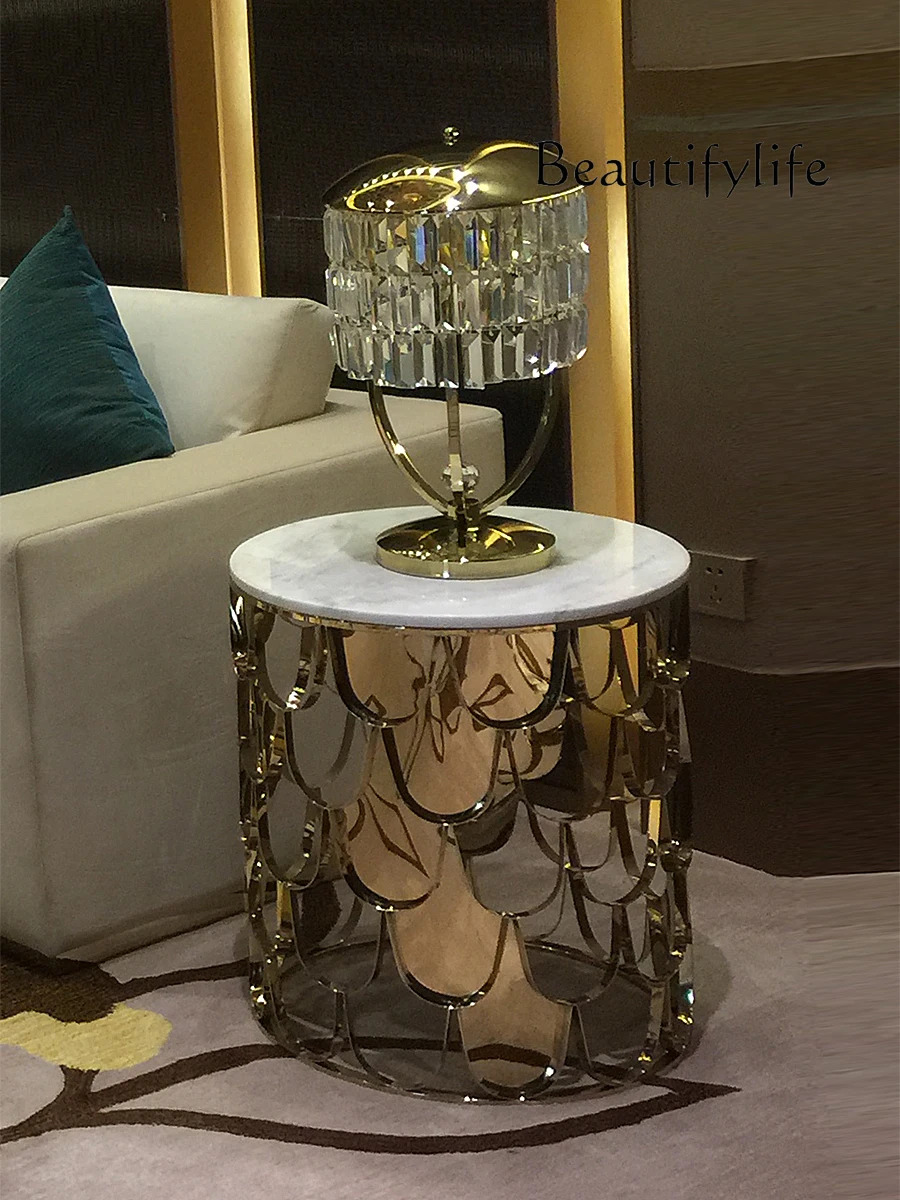 Light Luxury Stainless Steel Corner Table Designer Creative Scale Sofa Side Table Marble Balcony Small Coffee Table