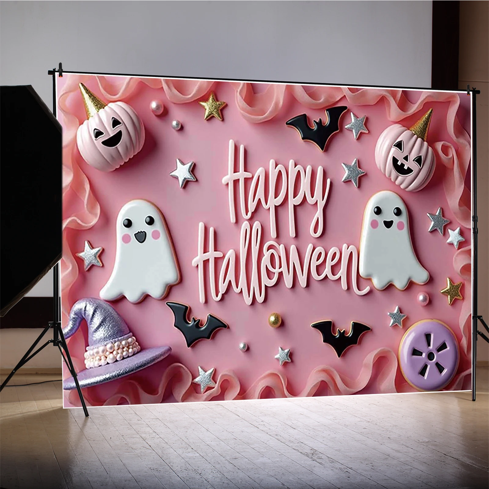 MOON.QG 2025 Halloween Backgrounds For Photographs Ghosts Bats Jack O'Lanterns Backdrop Photo Booth Studio Party Decorations