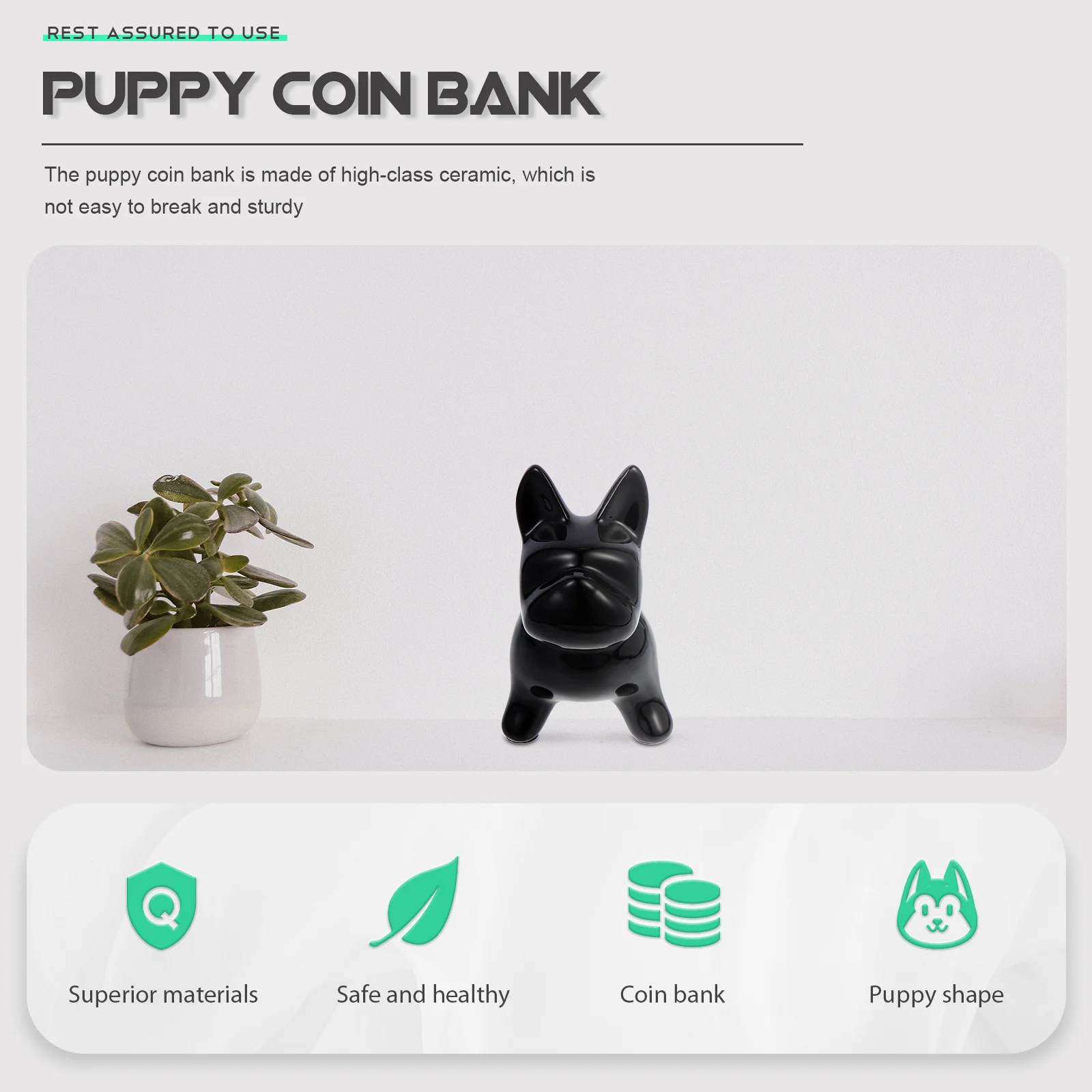 حاوية عملات معدنية مبتكرة من السيراميك على شكل جرو، وعاء توفير سطح المكتب جميل على شكل حيوان مثالي لتزيين غرفة الأطفال