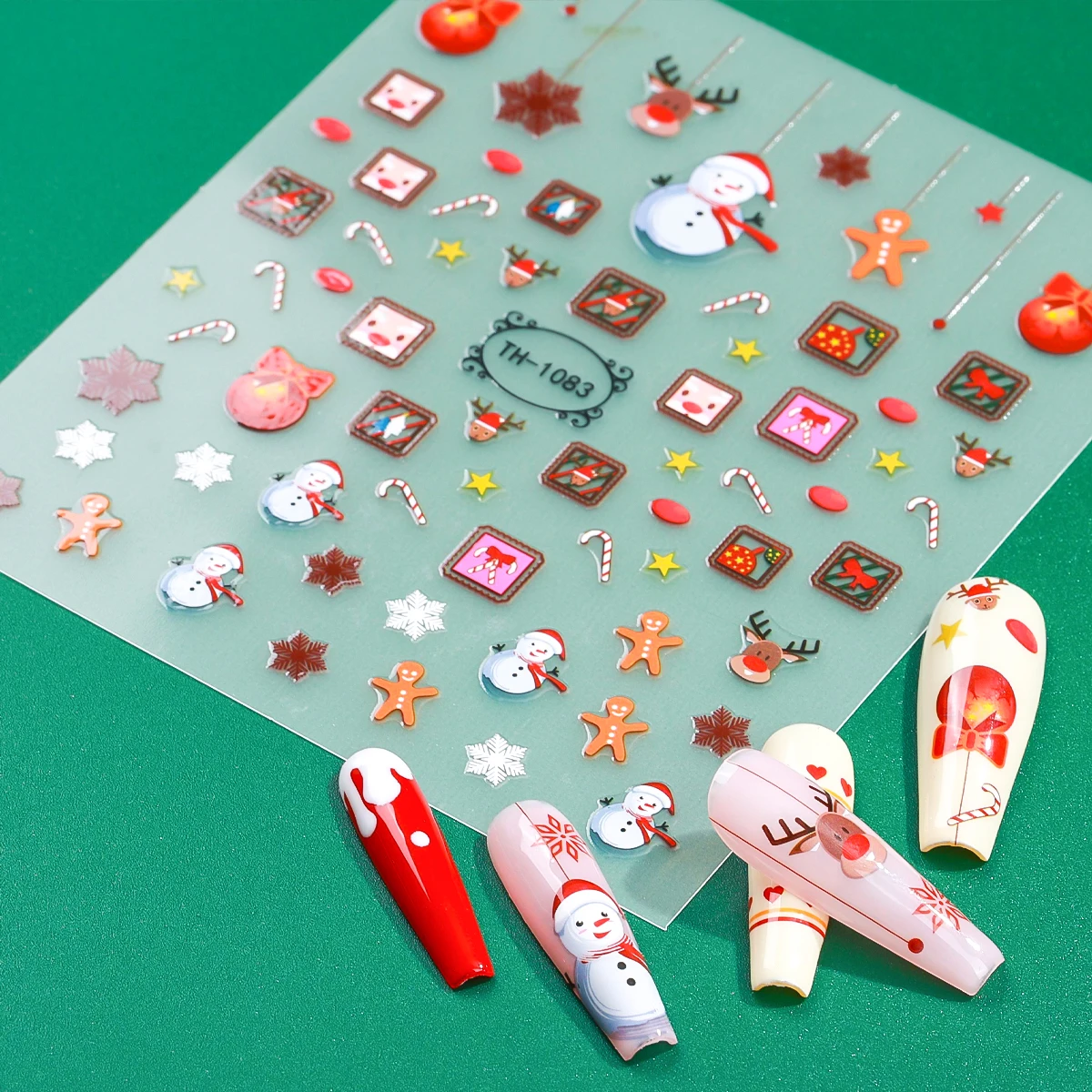 2 pçs natal arte do prego adesivo 3d floco de neve boneco de neve elk bola colorida auto-adesivo decalques de unhas para diy manicure decoração