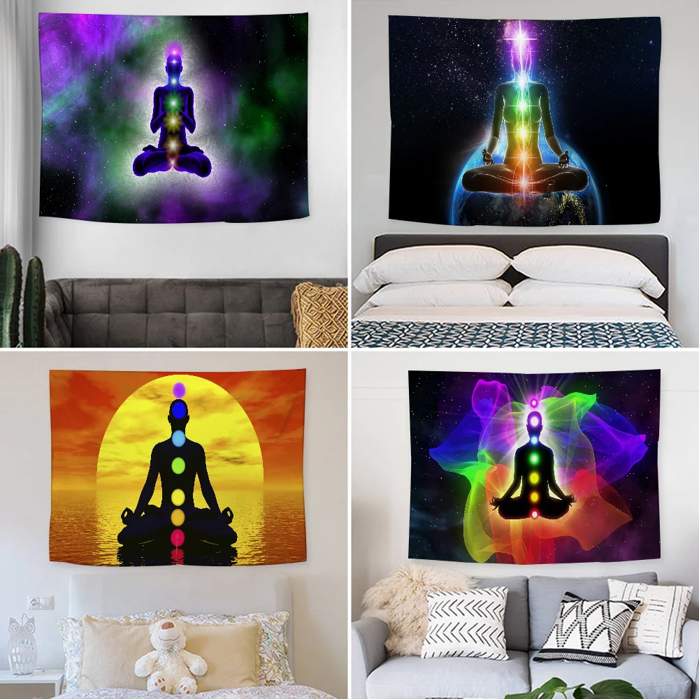 

Buddha Statue Meditation 7 Chakra Tapestry Decoration party Background Hanging Cloth Bedroom Tapestry Room Decor Aesthetic