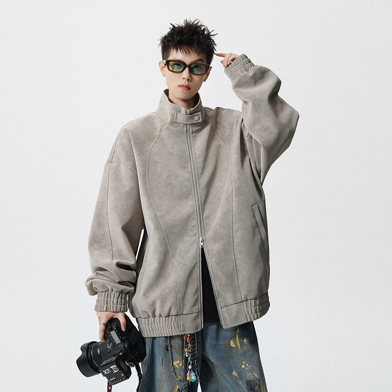 サイクリングジャケットファッショナブルな防風タイダイレザージャケットメンズショートジャケット多用途スタンドアップカラージッパーバイクジャケット