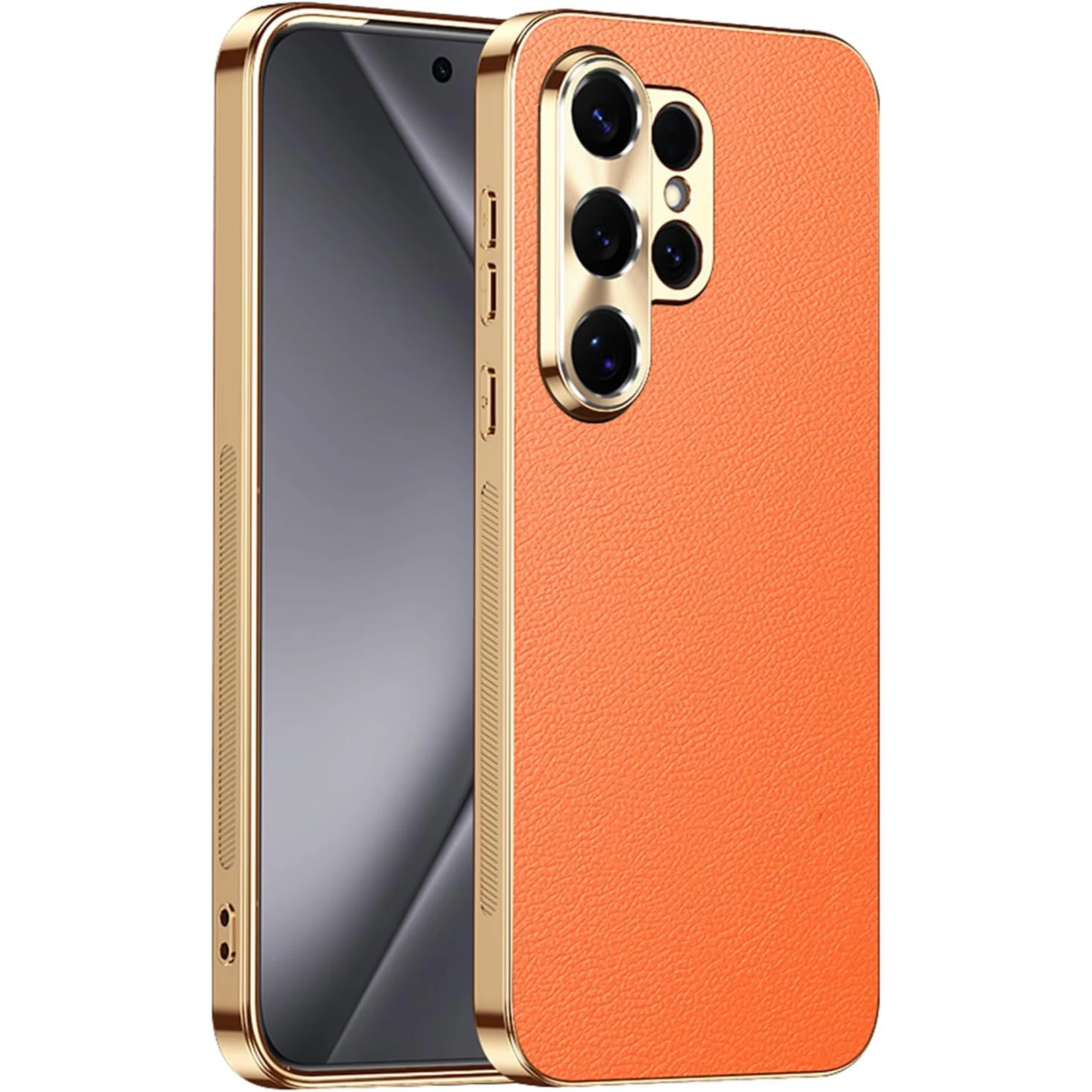 

For Samsung Galaxy S26 S26 Plus S26 Ultra Leather Shockproof Camera Gold Edge Slim Anti-Slip