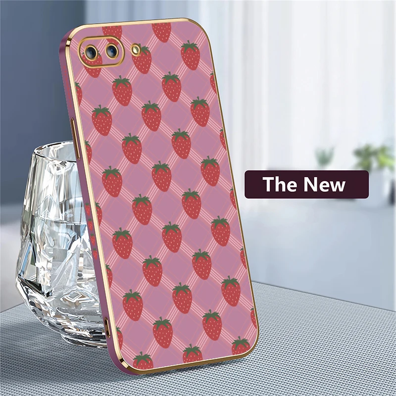 For infinix Hot 40 Pro 40i 30i 30 4G 5G 20 20S 20i Soft Silicone Phone Case Strawberry Grid Pattern Plating Shockproof Funda