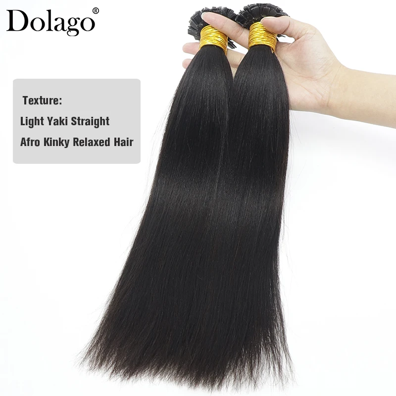 K Tip Fusion Hair Extensions Human Hair Keratin Yaki Straight Hair Bundles I Tip Microlinks Hair Extensions Black Women Dolago