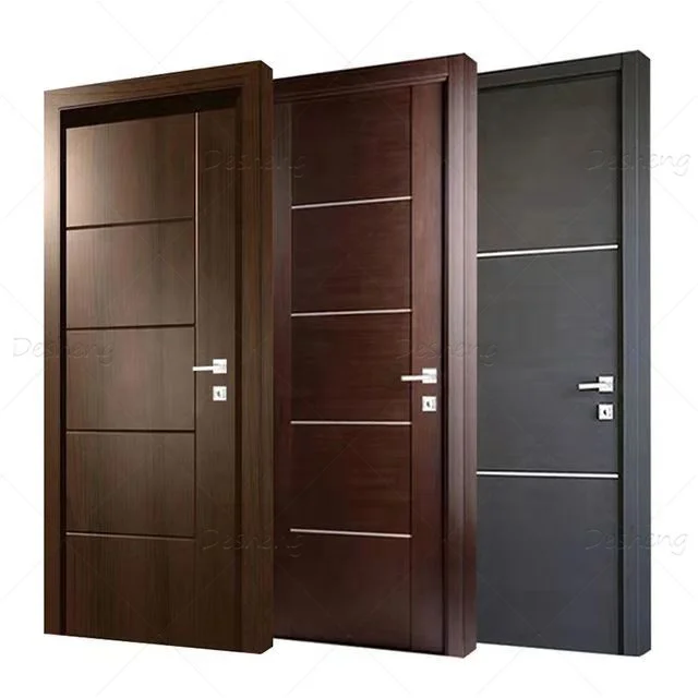 Modern Wooden Bedroom Door Teak Solid Wood Hotel Door Panels Internal WPC Interior Doors