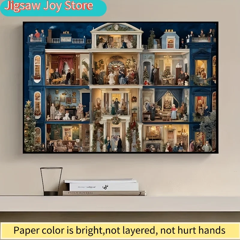 A Box Containing 1000 Paper Puzzles for Adults Titled 'Exquisite Christmas Mansion', Suitable for Party Games And Activities A