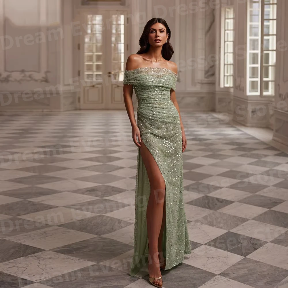 فساتين سهرة حورية البحر متألقة للنساء بدون أكتاف مخصصة فساتين حفلات من Vestidos Para Mujer مطرز بفتحة جانبية رداء De Soirée #2