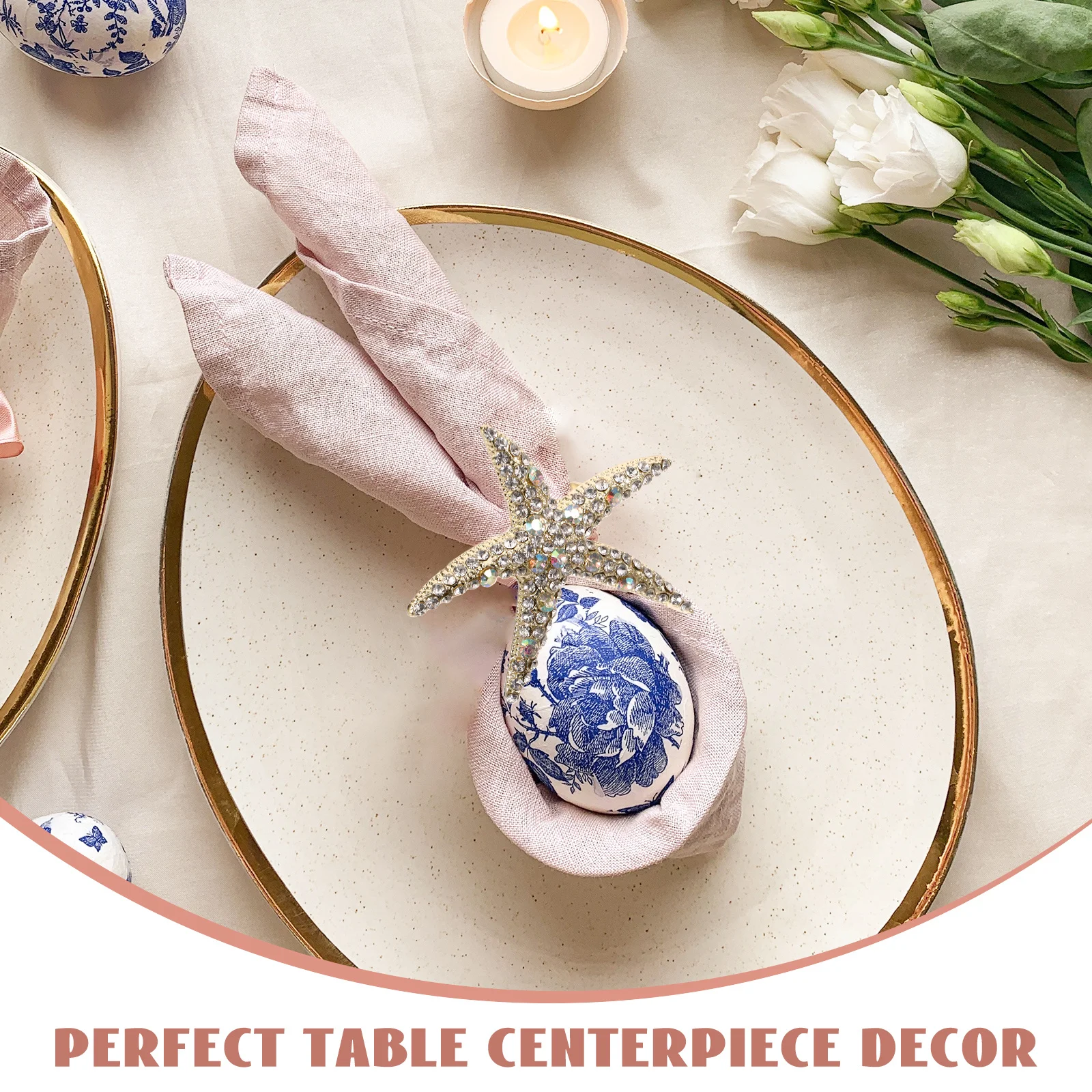 

4Pcs Alloy Napkin Rings Sea Star Pattern Decorative Napkin Holders Premium Table Decor for Family Gathering Event Decoration Use