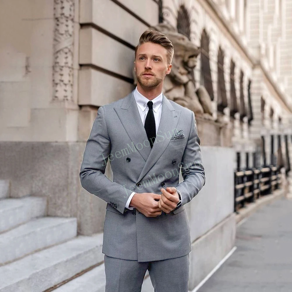 Traje De novio De doble botonadura para Hombre, traje Formal De negocios, traje De 2 piezas, Blazer, pantalones, corbata, color gris, 2022