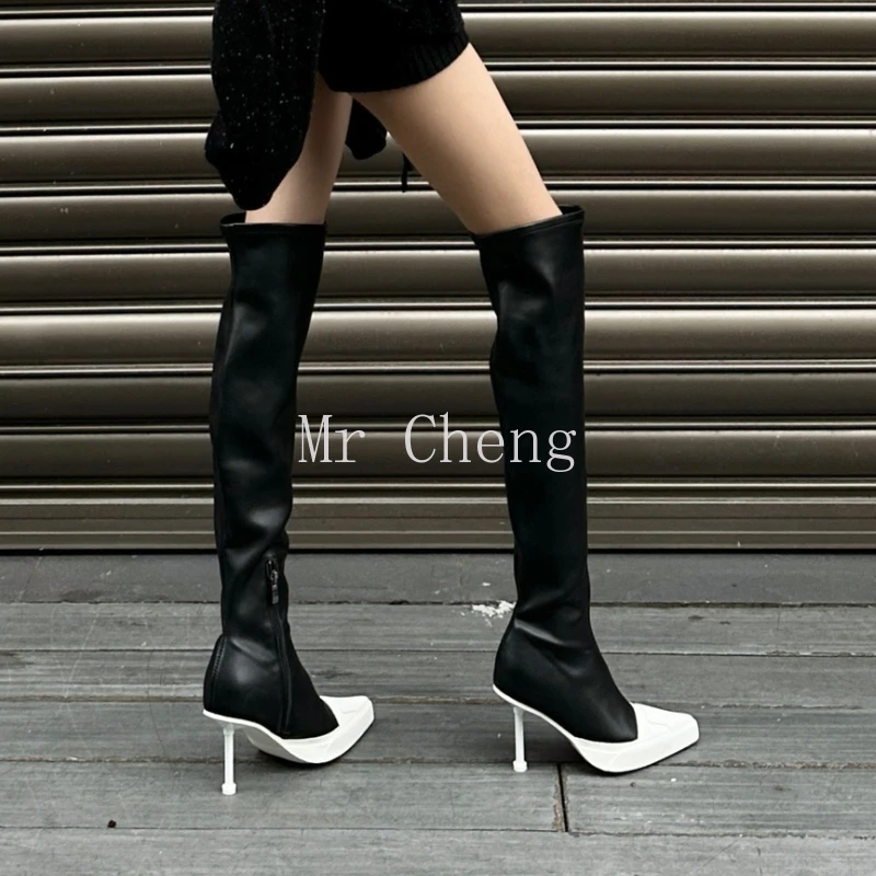 Niche Design Stiletto Elastic Boots 2024 Winter New Pointed Toe Fashionable Hot Girl Long Over the Knee Leather Boots for Women