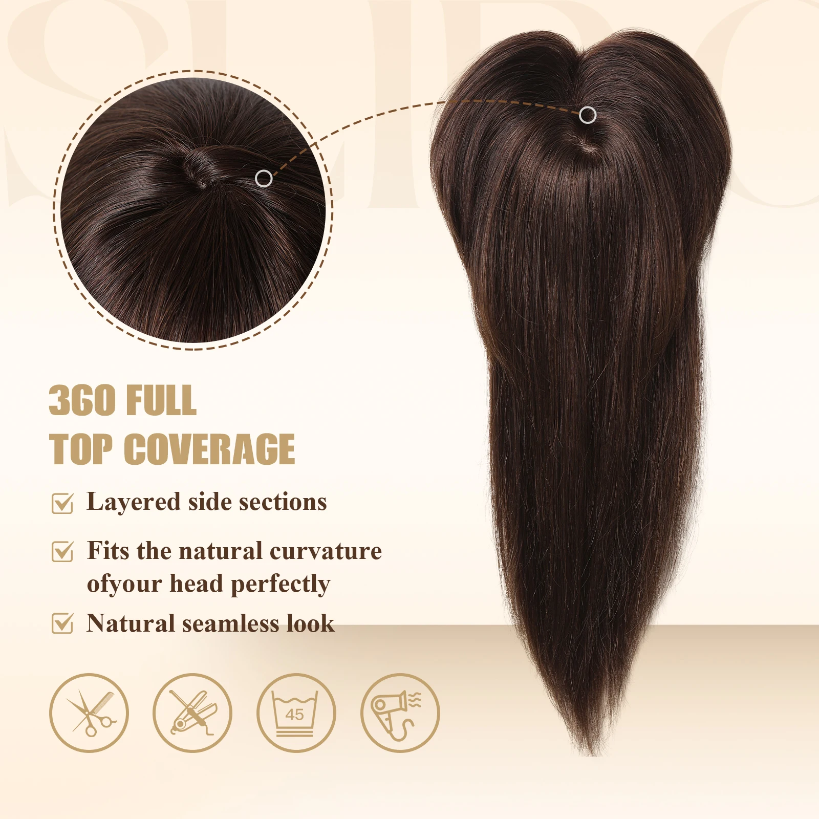 12 Inch Human Hair Toppers with Bangs Brown Hair Pieces for Women Silk Base 3 Clips In Topper for Thinning Hair Loss Cover