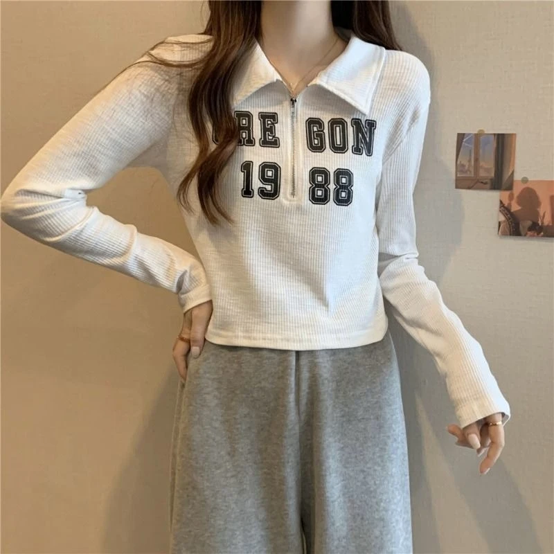 

Женская рубашка с коротким воротником и длинным рукавом, модный укороченный топ, базовая футболка на весну и осень, стильная повседневная шикарная блузка с внутренним слоем