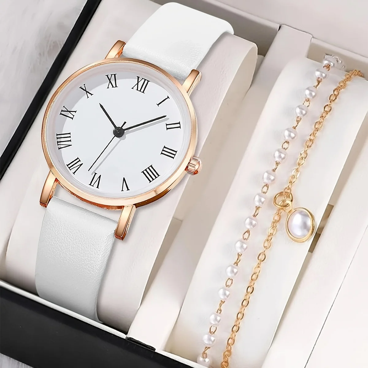 

1pc Round Dial Quartz Watch & 1pc Bracelet Fancy Women Watches Jewelry Sophisticated And Stylish Women Watch