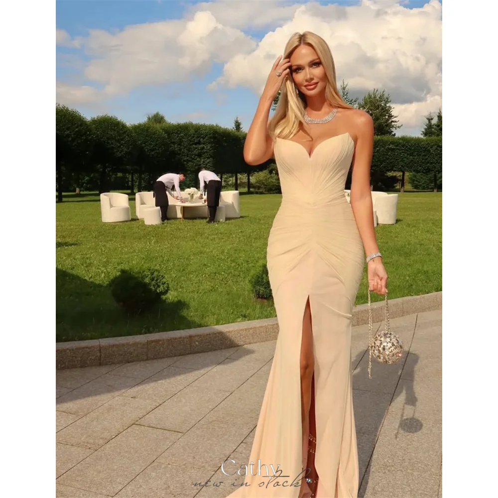 

Cathy Customize Mermaid Sweetheart Neck Ruffled Prom Dresses Side Split Sleeveless vestidos de noiva Floor-Length Formal Evening