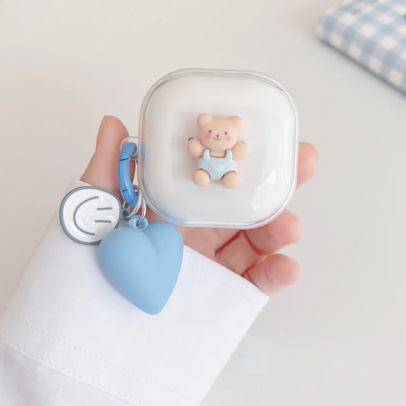 For OPPO Enco W31 / W51 Case Cute bear / cartoon animal Cover silicone Transparent Earphone Cover with Keychain