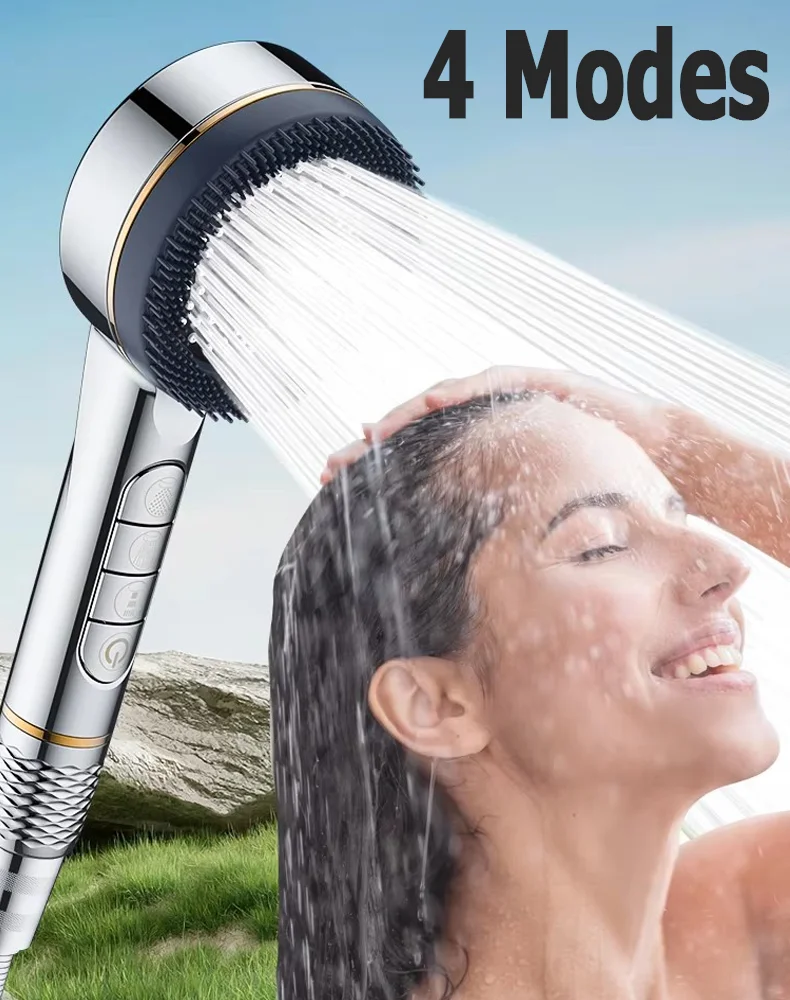 

High Pressure Shower Head With Filter Element Water Saving 4 Modes Adjustable One-Key Stop Water Sprayer Set Bathroom Accessorie