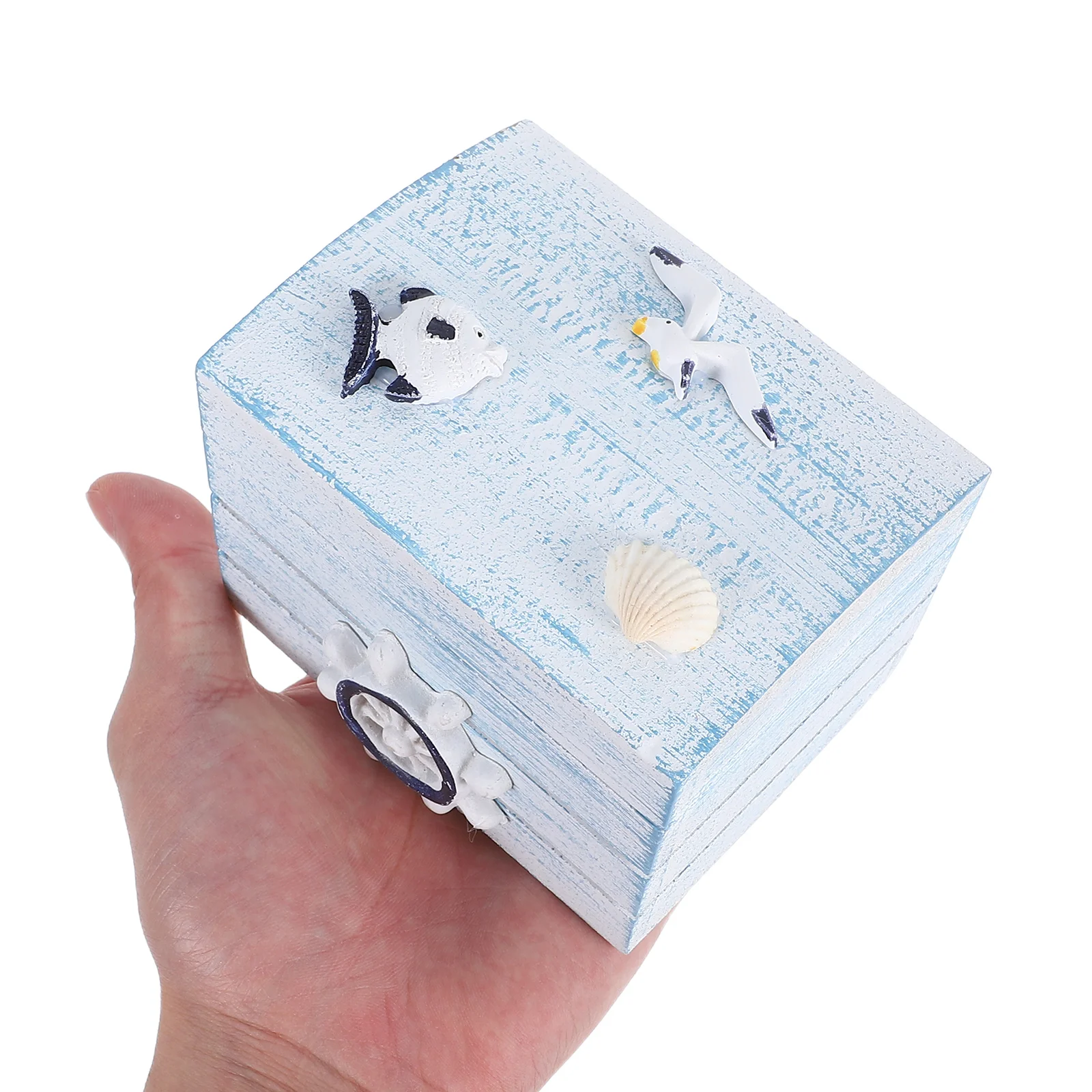 

Ocean Style Storage Box Wood Treasure Chest with Cover Rustic Boat Decor Room Small Wooden Child