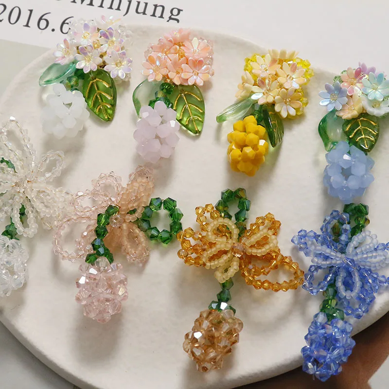 Shoe Clips 1 Piece Colorful Flower Green Berry Bow Long Dangle for Clogs Summer Sweet Crystal DIY Premium Lightweight Elegant
